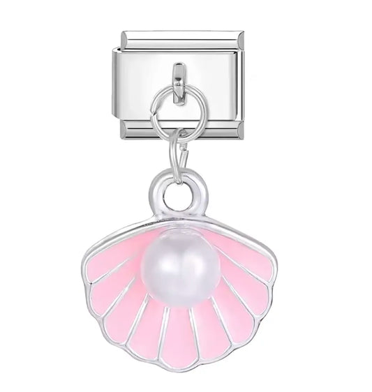 Charm Italiano con Colgante de Perla en Concha Rosada