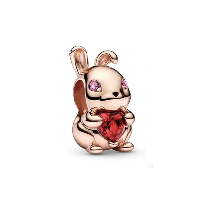 Charm de Conejo con Corazón en Oro Rosa