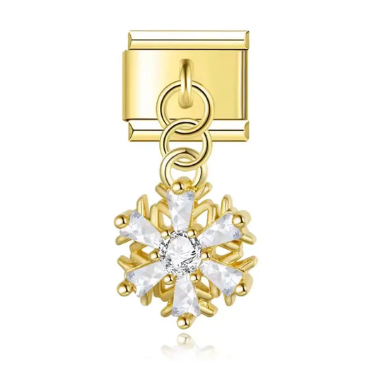 Charm Italiano Dorado con Colgante de Copo de Nieve