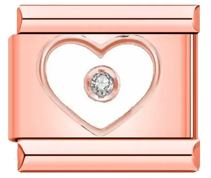 Charm Italiano "Corazón con Diamante" en Oro Rosa