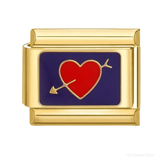 Charm Italiano de Pulsera con Corazón Traspasado en Oro