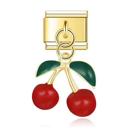 Charm Italiano Dorado con Colgante de Cerezas
