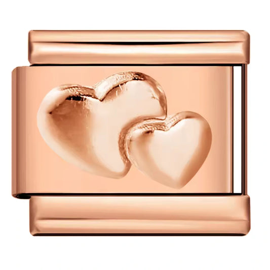 Charm Italiano con Dos Corazones en Oro Rosa