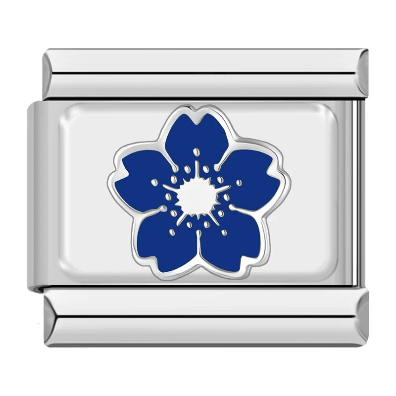 Charm Italiano de Flor Azul en Plata
