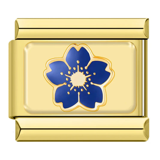 Charm Italiano de Flor Azul en Oro