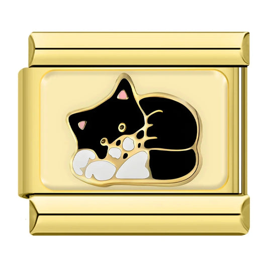 Charm Italiano de Gato Durmiendo en Oro