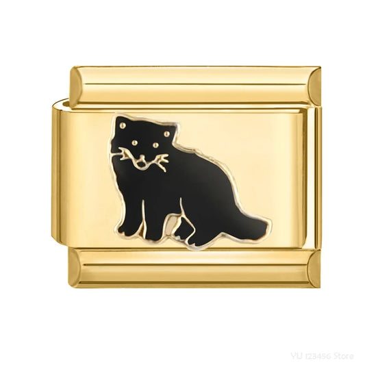 Charm Italiano de Gato Negro Elegante en Oro Blanco