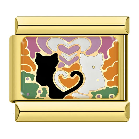 Charm Italiano de Gatos Enamorados en Oro