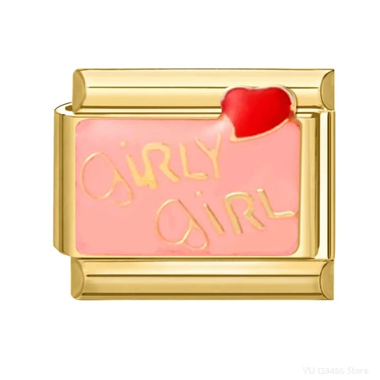 Charm Italiano de Pulsera Girly Girl con Corazón en Oro
