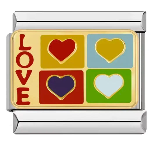 Charm Italiano con Símbolo de "Love" y Corazones