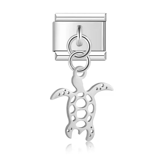 Charm Italiano Plateado con Colgante de Tortuga Marina