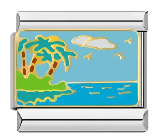 Charm Italiano con Símbolo de Playa y Palmeras