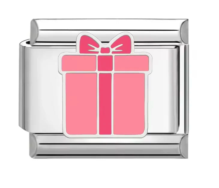 Charm Italiano con Símbolo de Regalo Rosa