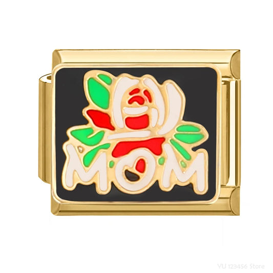 Charm Italiano de Rosa para Mamá en Oro