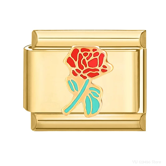 Charm Italiano de Rosa Romántica en Oro Blanco