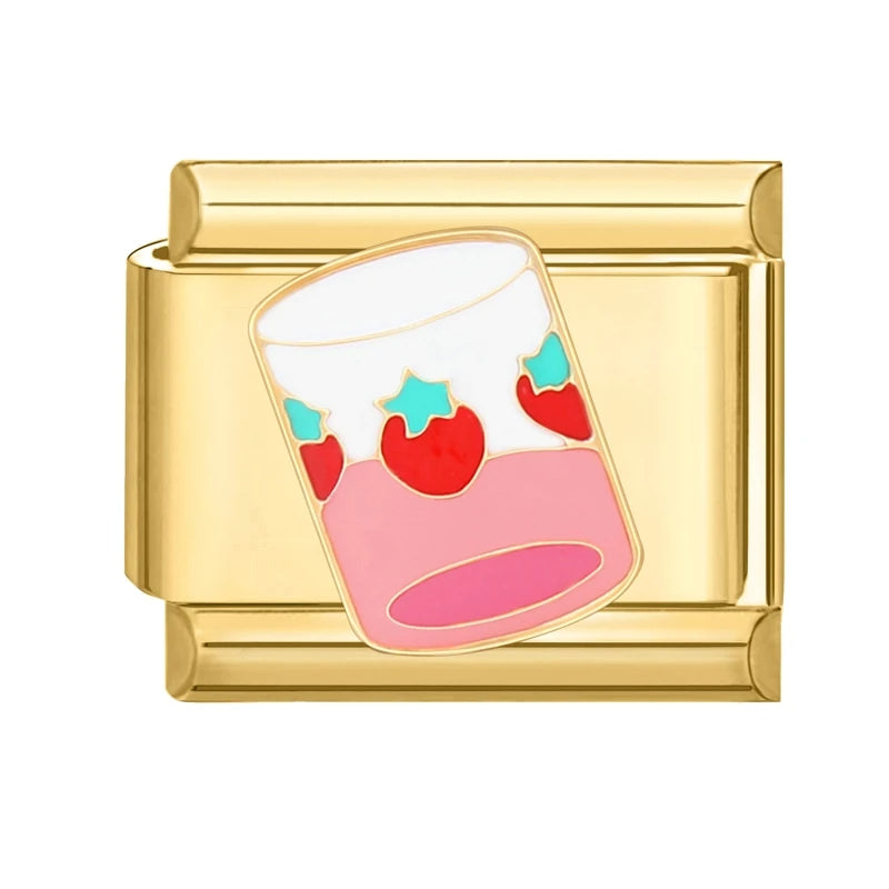 Charm Italiano con Vaso de Fresa en Oro
