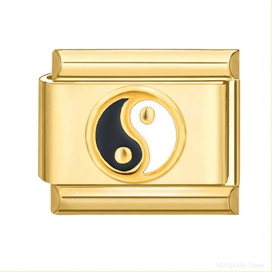 Charm Italiano de Yin Yang con Simbolismo en Oro