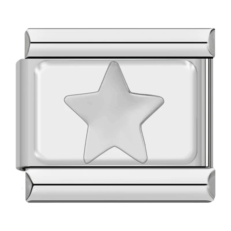 Charm Italiano de Estrella Luminosa Chapado en Oro Blanco