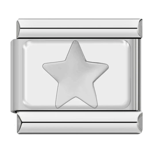Charm Italiano de Estrella Luminosa Chapado en Oro Blanco