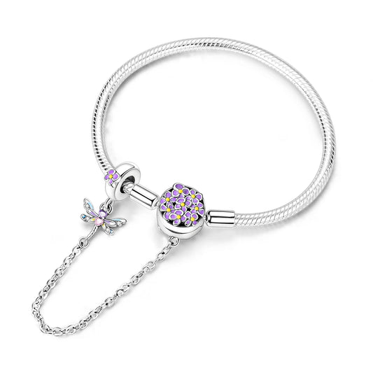 Brazalete con Flores y Libélula en Plata