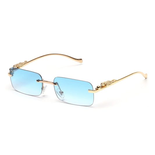 Lentes de Sol con Detalle de Pantera en Oro Azul