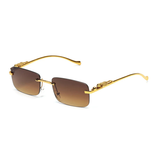 Lentes de Sol con Detalle de Pantera en Oro Marrón