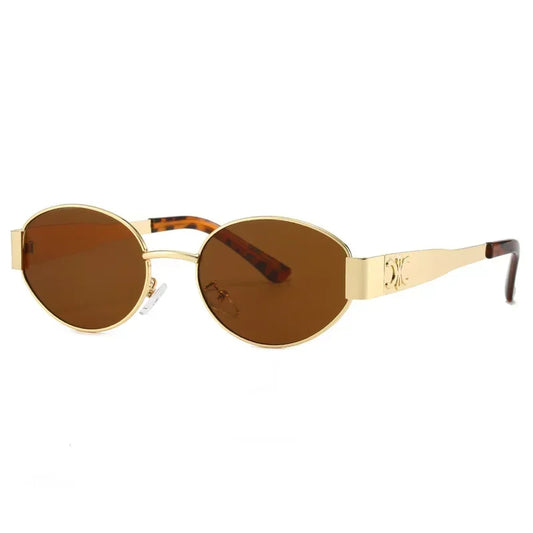 Lentes de Sol Redondos con Detalle Grabado en Oro Marrón