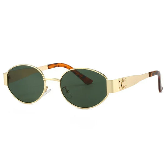 Lentes de Sol Redondos con Detalle Grabado en Oro Verde