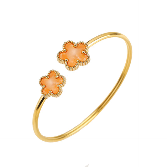 Pulsera Delgada con Flores de Esmalte Naranja en Oro