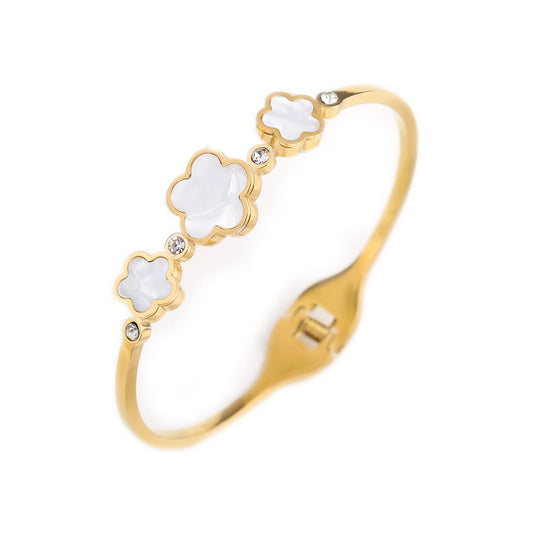 Pulsera Ajustable con Flores de Nácar y Zirconia en Oro