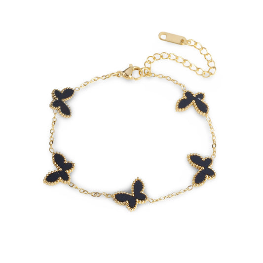 Pulsera con Mariposas Negras en Oro